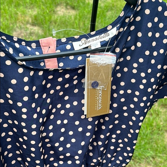 Annabella by Francesca’s Navy & White Polka Dot Peplum Blouse Women's Small NWT - Picture 8 of 16